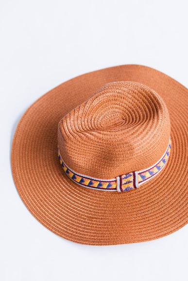 Straw Wide Brim Hat with Band for Women in Rust