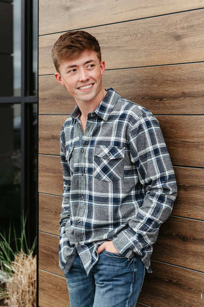 1897 Original Plaid Woven Button Down Shirt for Men in Navy