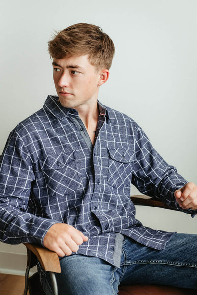 1897 Original Window Pane Woven Button Down Shirt for Men in Navy