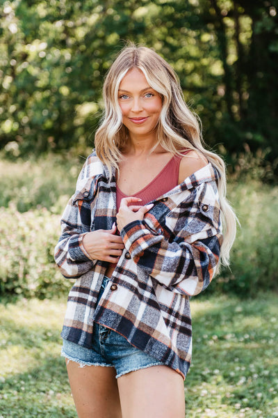 Plaid Oversized Shacket for Women in Taupe