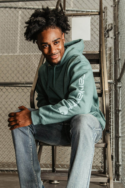 Carhartt Logo Sleeve Hoodie for Men in Teal