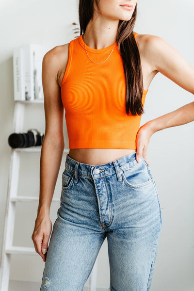 Ribbed Scoop Neck Cropped Brami for Women in Orange
