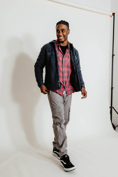 Flag and Anthem Richlands Sherpa Lined Plaid Shacket for Men in Grey