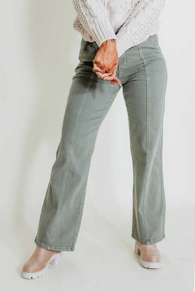 Judy Blue Jeans High Rise Dyed Front Seam Straight Jeans for Women in Sage