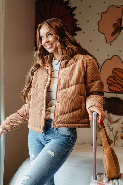 Love Tree Corduroy Puffer Jacket for Women in Brown