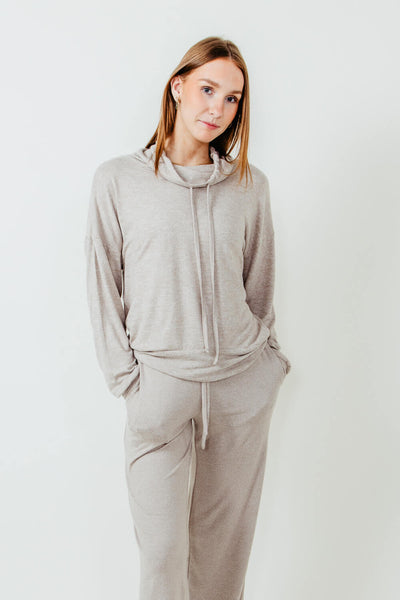 Mono B Hatchi Lounging Cowlneck Sweatshirt for Women in Brown