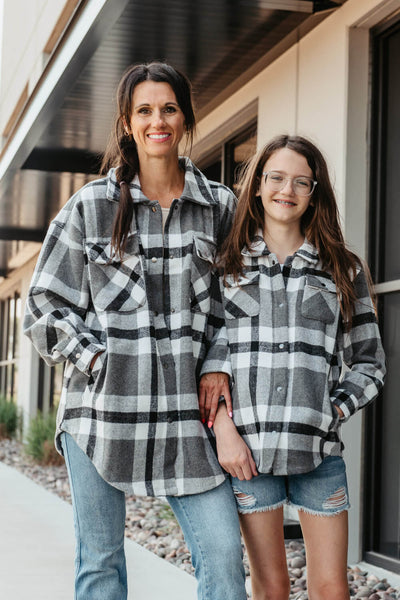 Plaid Shacket for Women in Grey