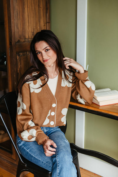 Simply Southern Womens Flowers Cropped Cardigan for Women in Brown