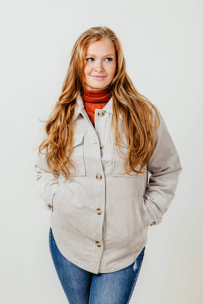 Love Tree Corduroy Sherpa Collar Lined Jacket for Women in Cream