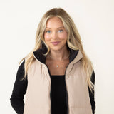 Love Tree Cropped Reversible Puffer Vest for Women in Black/Beige