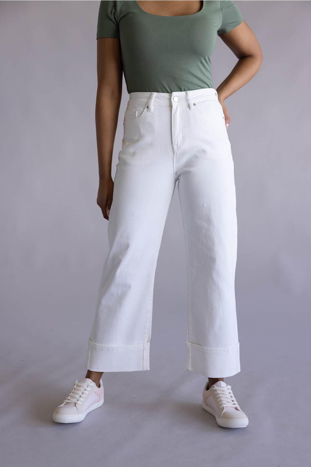 Mica High Rise Crop Wide Jeans for Women in White | MDP-W3025WH