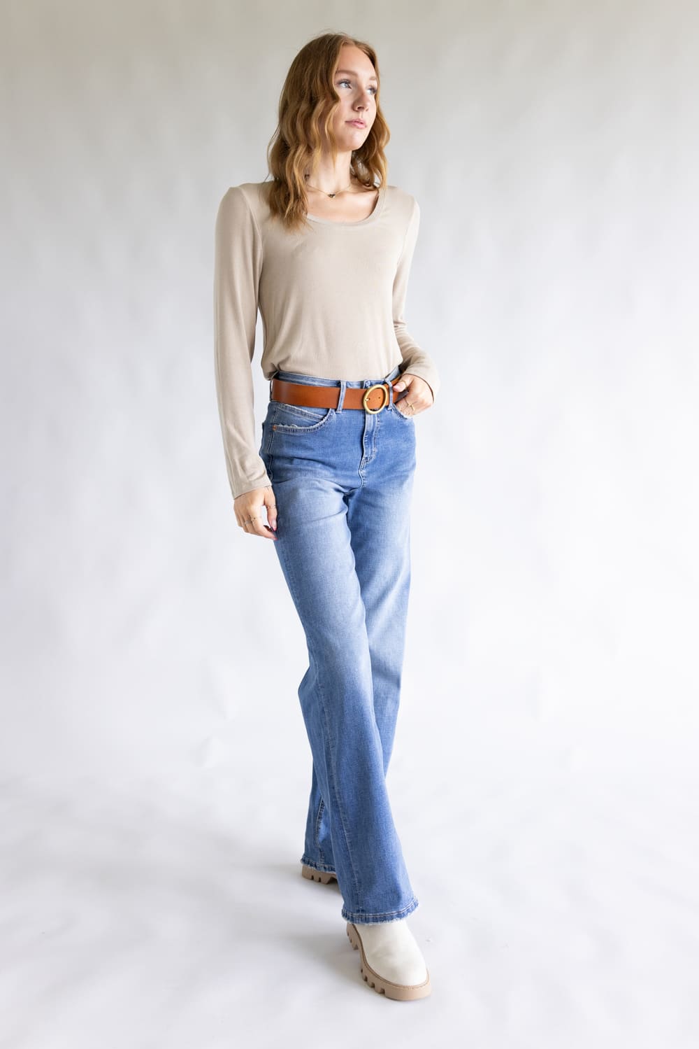 Mica High-Rise Medium Wash Clean Wide Leg Jeans for Women | MDP