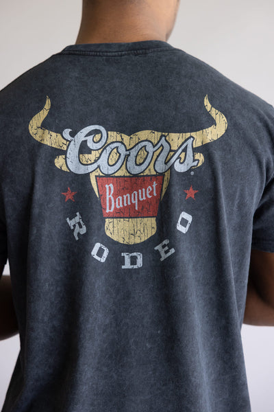 Mineral Wash Coors Rodeo Steer Head T-Shirt for Men in Black