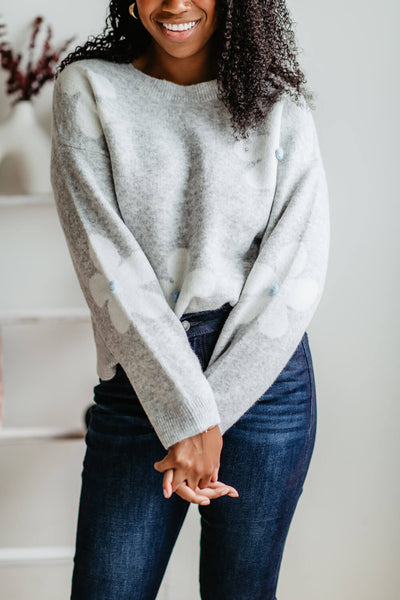 Miracle Clothing Flower Sweater for Women in Grey