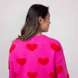 Miracle Multi Heart Sweater for Women in Hot Pink/Red