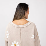 Miracle V Neck White Floral Sweater for Women in Taupe