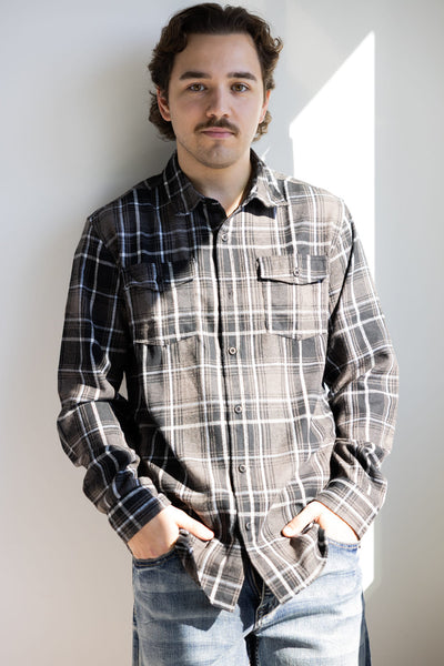 Plaid Flannel Shirt for Men in Black Brown
