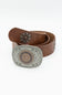 Roman Floral Buckle Belt for Women in Cognac/Silver