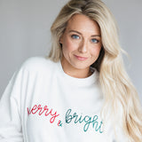 1897 Active Merry and Bright Fleece Embroidered Fleece Sweatshirt for Women in White