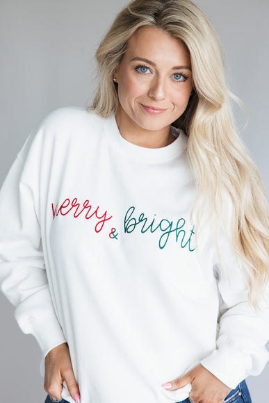 1897 Active Merry and Bright Fleece Embroidered Fleece Sweatshirt for Women in White