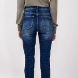 Risen Dark Wash High Rise Distressed Skinny Jeans for Women