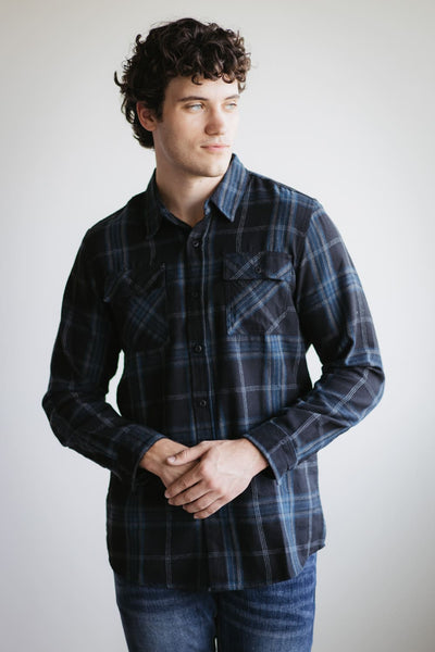 Plaid Flannel Shirt for Men in Black Blue | TQ8281GL-BLACKBLUE – Glik's