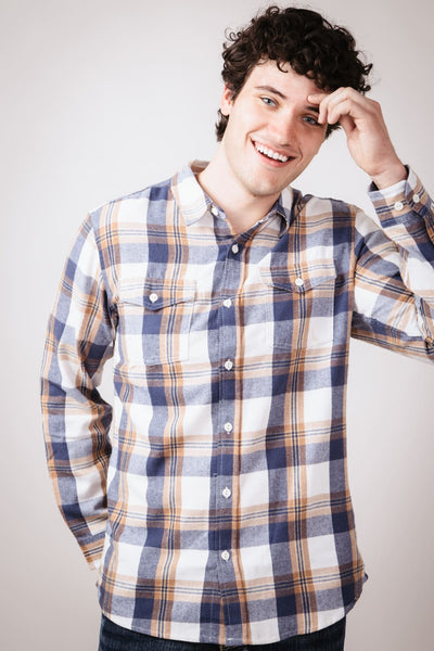 Plaid Flannel Shirt for Men in Ecru