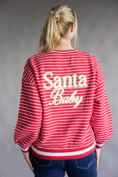 Simply Southern Santa Baby Varsity Crew Sweatshirt for Women in Red