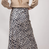 Satin Leopard Print Midi Skirt for Women in Animal Print