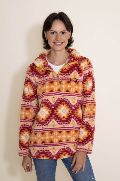 Simply Southern Classic Sherpa Zip Pullover for Women in Aztec Orange