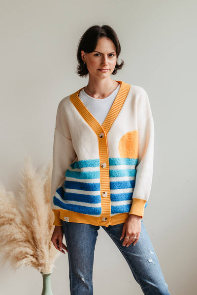 Womens Simply Southern Groovy Sun With Stripes Cardigan for Women in Cream Multi