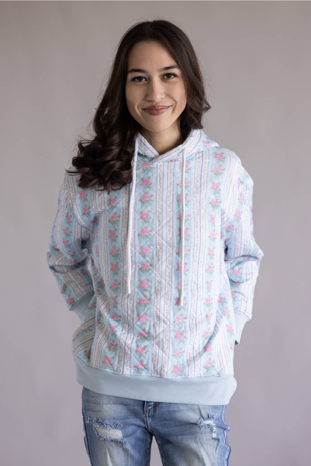 Simply Southern Quilted Hoodie for Women in Rose Stripe | PP-0126