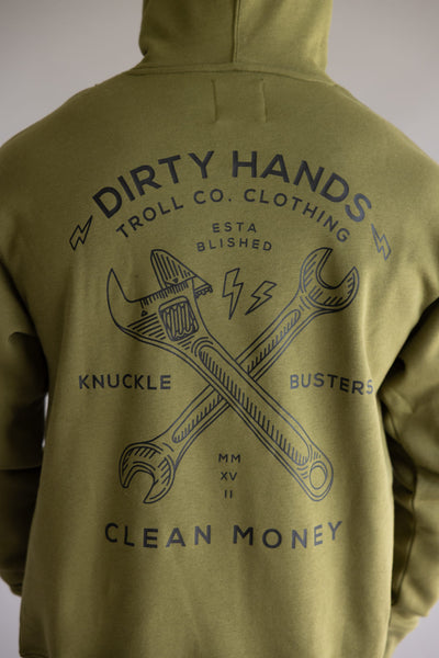 Troll Co. Twisting Wrenches Hoodie for Men in Military Green