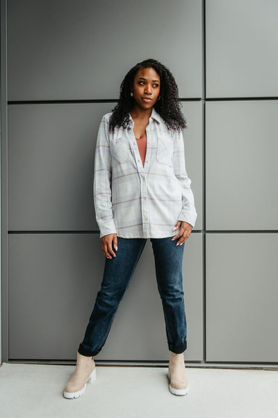 Thread & Supply Lewis Plaid Button Up Shirt for Women in White/Blue