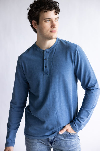 Weatherproof Vintage Long Sleeve Henley Shirt for Men in Indigo Blue