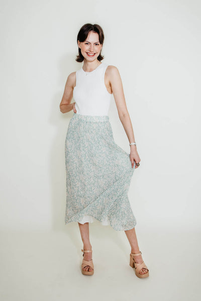 Wishlist Floral Pleated Midi Skirt for Women in Green