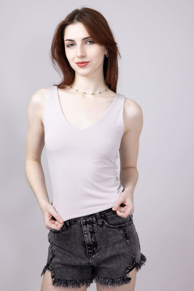 Seamless Double Layer Knit Tank Top for Women in Stone