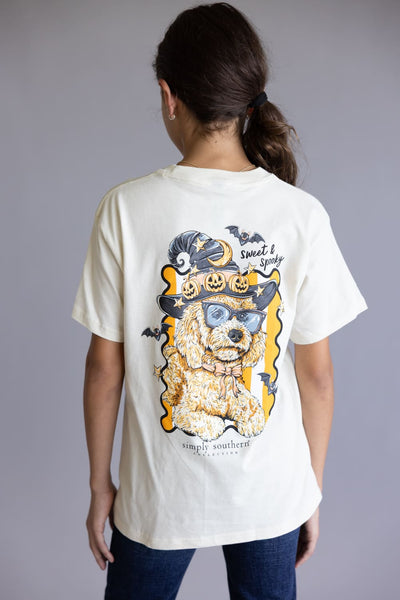 Simply Southern Youth Sweet & Spooky T-Shirt for Girls in Whisper White