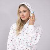 1897 Active Embroidered All Over Print Cherry & Bows Hoodie for Women in Ivory