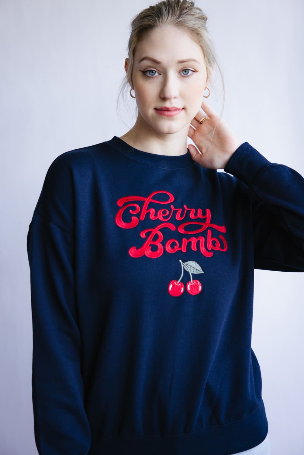1897 Active Embroidered Cherry Bomb Sweatshirt for Women in Navy