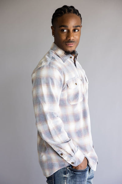 1897 Corduroy Plaid Flannel for Men in Off White