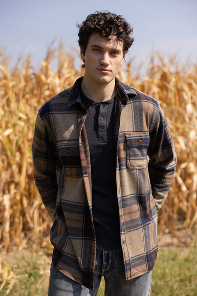 1897 Legends Stretch Flannel Shirt for Men in Brown Plaid