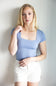 Seamless Double Layer Knit T-Shirt for Women in Denim Blue