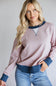 Color Trimmed Striped Top for Women in Pink Charcoal