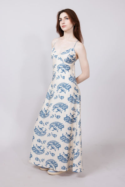 ACOA Printed Strappy Midi Dress for Women in Blue