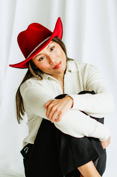 C.C. Felt Rhinestone Trim Cowgirl Hat for Women in Red