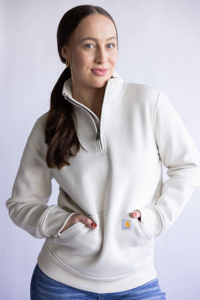Carhartt Relaxed Fit Quarter Zip Mock Neck Sweatshirt for Women in Malt