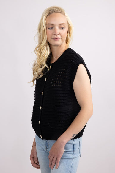Elan Cap Sleeve Cardigan for Women in Black