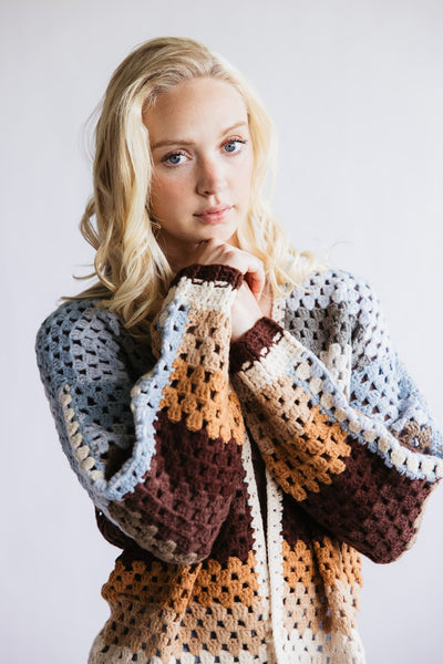 Elan Crochet Muti Stripe Cardigan for Women in Neutral Multi