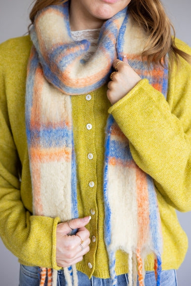 Free People Highland Plaid Skinny Scarf for Women in Ivory Combo